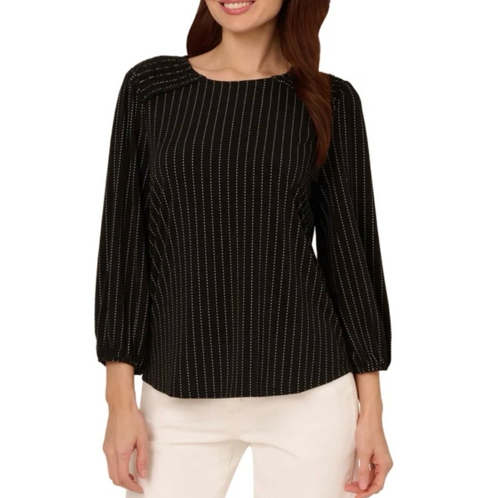Adrianna Papell Black Blouse with White Dots